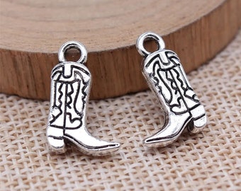 5 Silver Cowboy Boot Charms, 11x18mm, Antique Silver Charms (U-59)