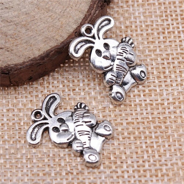 10 Silver Rabbit Charms, Easter Bunny Charms, 19x9mm, Silver Tone Charms (K-185)