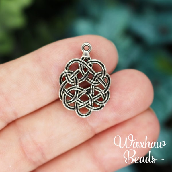 6 Celtic Knot Charms, 2 Sided, Silver Tone Charms (M-130)