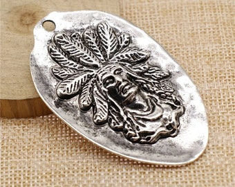 Large Silver Indian Charm, Silver Tone Charms (S-76)