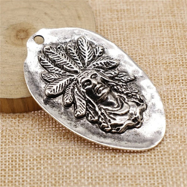 Large Silver Indian Charm, Silver Tone Charms (S-76)