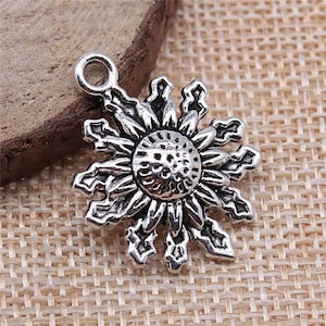 8 Silver Sun Charms, 17x13mm, Silver Tone Charms (N-98)