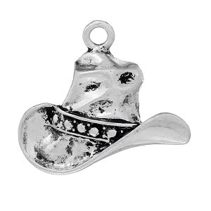 2 Cowboy Hat Charms, Silver Tone Charms (U-29)