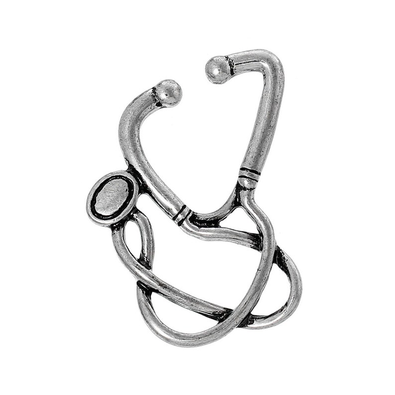 2 Stethoscope Charms Antique Silver Tone 1U56 Etsy