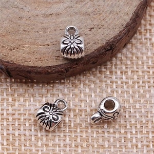 25 Silver Ornate Bail Beads, Drop Beads, 8x5x5mm, Antique Silver Tone (S-85)