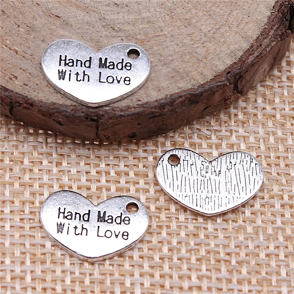 50Pcs Handmade Metal Labels Star Crown Love Hand Made Tags Silver Bronze  Charm Pendant Handmade With Love Tags For Clothing Hats