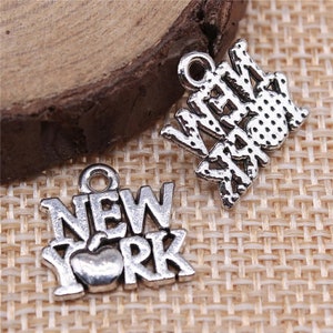 6 Silver Love New York Charms, 15x14mm, Antique Silver Tone (D-164)