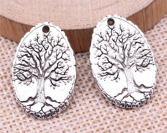 2 Silver Tree of Life Charms, 26x17mm, Silver Tone Charms (D-186)