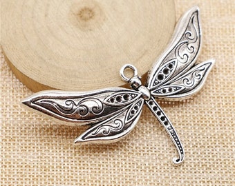 Large Silver Dragonfly Charm, Antique Silver one (A-63)