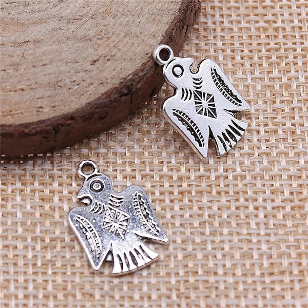 5 Silver Raven Thunderbird Charms, 12x19mm, Silver Tone Charms (G-25)