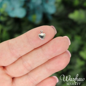 10 Silver Tiny Heart Charms, Silver Plated Copper (C-116)