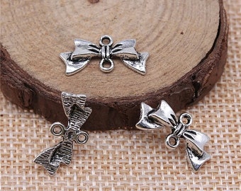 15 Silver Bow Connector Charms, 20x9mm, Silver Tone Charms (G-215)