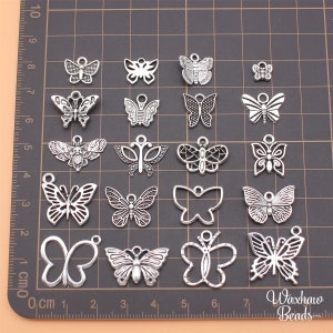 BULK 20 Silver Butterfly Charms, Insect Bug Charms, Mixed Lot of Charms (N-255)