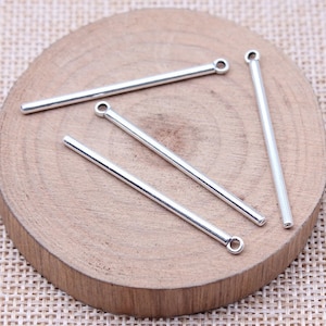 8 Silver Long Tube Charms, 2x41mm, Antique Silver Tone (O-96)