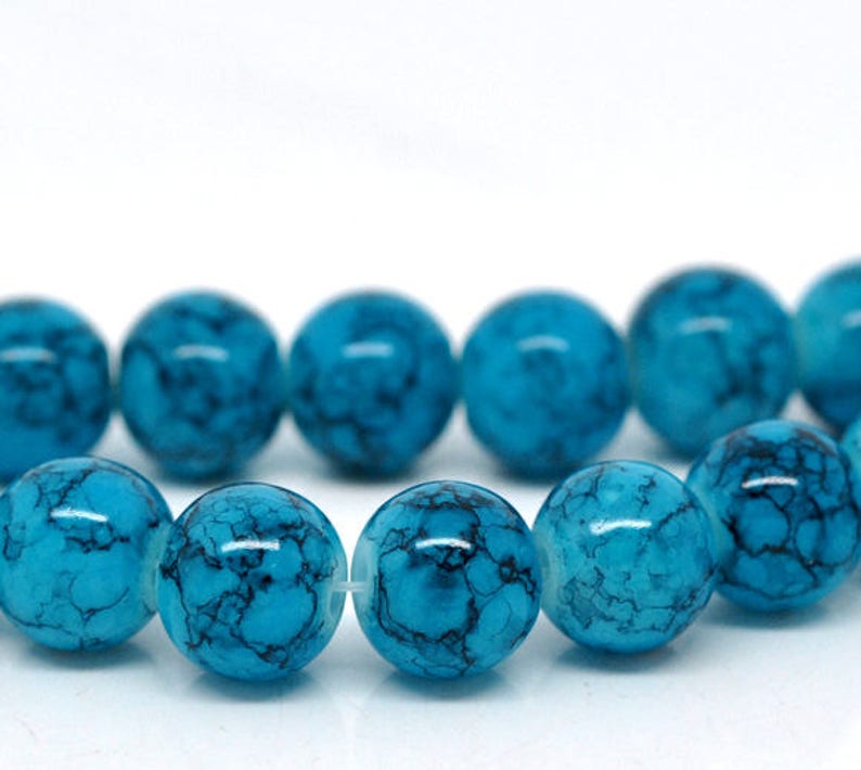 10mm 1V-16 15 Blue Glass Beads with Dark Blue Veins