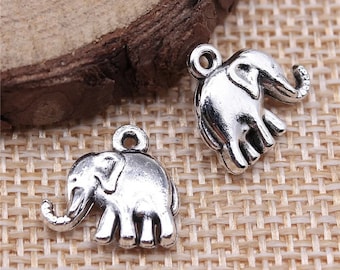 5 Silver Elephant Charms, 2 Sided, 14mm, Silver Tone Charms (A-152)