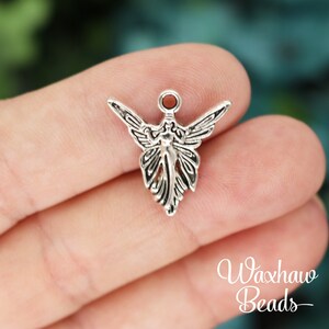 12 Silver Fairy Charms, 19x20mm, Antique Silver Tone (U-109)