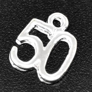 5, 30 Bulk Silver Plated Number 50 Charms, Silver Plated Fifty Charms (O-159)