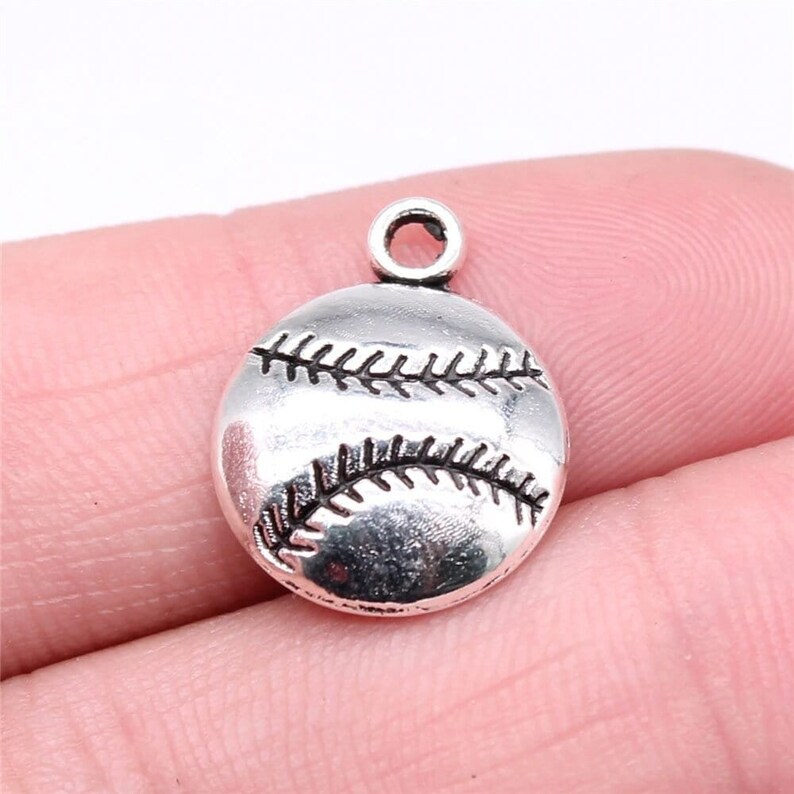 10 Silver Baseball Charms, 15mm, Silver Tone Charms E-189 image 1