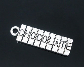 8 Silver Chocolate Bar Charms, Silver Tone Charms (U-47)