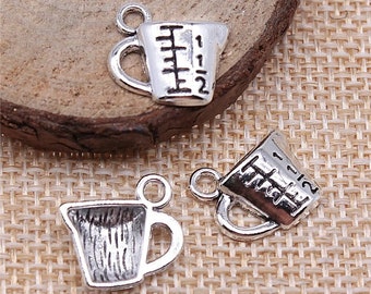 10 Silver Measuring Cup Charms, 13x14mm, Silver Tone Charms (U-30)