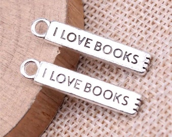 3 Silver Love Books Charms, 27x5mm, Silver Tone Charms (K-81)