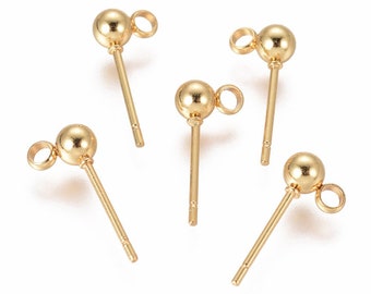 3 Gold Stainless Steel Ball Post Earring Studs with Loop (P-231)