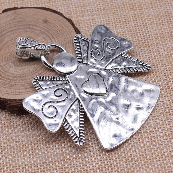 Silver Large Angel Charms with Connector, 62x59mm, Silver Tone Charms Charm (S-47)