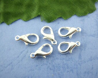 10, 20, 100 Bulk Bright Silver Lobster Clasps, 12x6mm, Silver Plated (S-4)