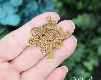2 Gold Tree of Life Charms, Antique Gold Tone Charms (A-163)