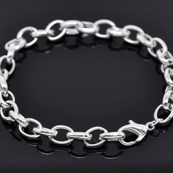 6 Silver Link Chain Bracelets with Lobster Clasp, 20cm (7 7/8") Silver Plated (S-34)