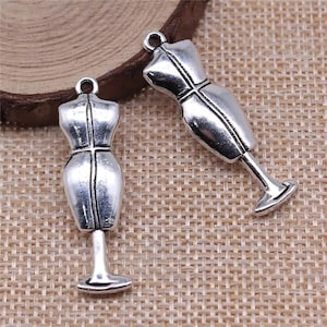 2 Silver Mannequin Charms, 37x11mm, Silver Tone Charms F-199