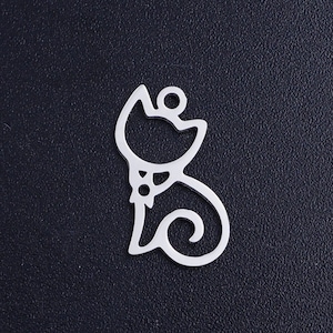 BULK 20 Stainless Steel Cat Charms, 16x10mm, Stainless Steel Charms (P-86)