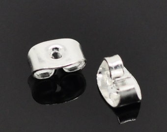 50 Bulk Silver Plated Earring Backs, Earring Nuts, Silver Plated (S-6)