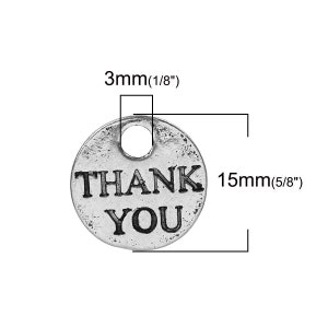 8 Silver Thank You Charms, Silver Tone Charms (R-36)