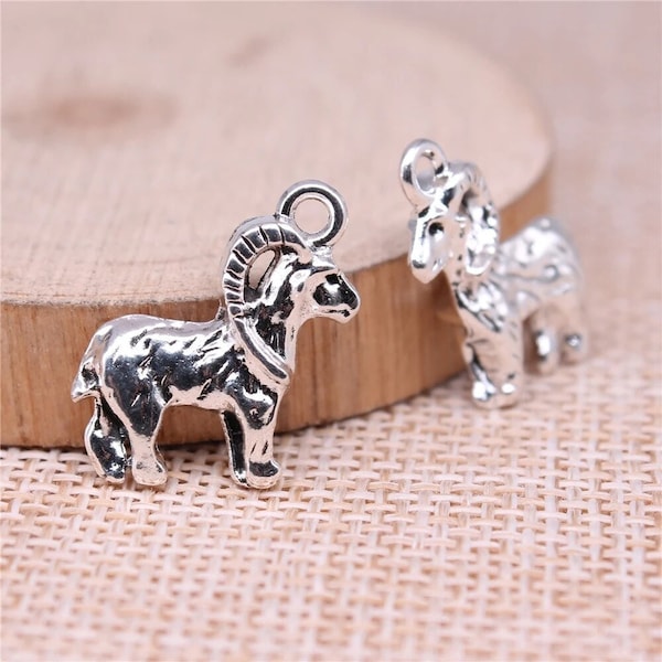 5 Silver Ram Charms, Double Sided, 23x19mm, Silver Tone Charms (A-184)