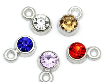 BULK 50 Rhinestone Charms, 8x5mm Assorted Colors (T-3)