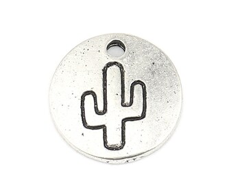 10 Silver Engraved Cactus Charms, 12mm, Silver Tone Charms (H-76)
