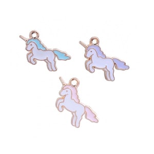 Enamel Unicorn Charm, 22x12mm, Gold Plated Enamel Unicorn