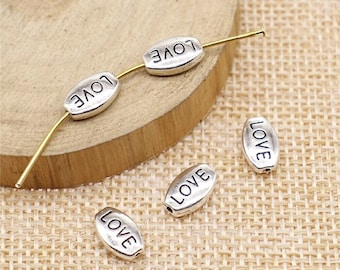 8, 40 Bulk Silver Love Pin Bead Charms, 10x6mm, Silver Tone Charms (D-61)