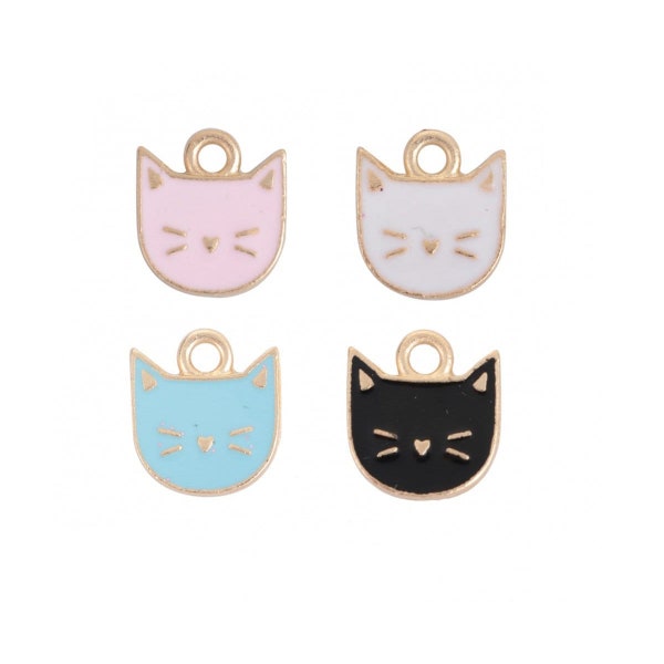 3 Enamel Cat Charms, 14x13mm, Gold Plated Enamel (R-45)