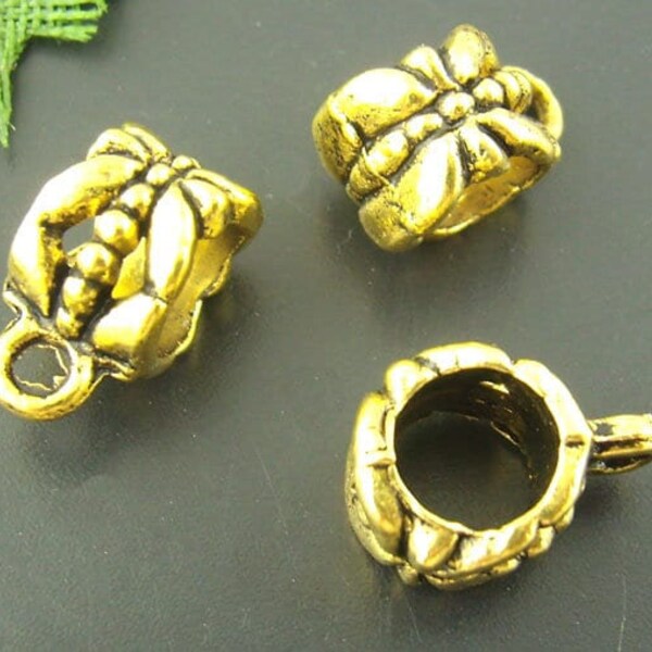 25 Gold Bail Bead Charms, Large Hole Bail Bead, Antique Gold Bail Beadss (R-77)