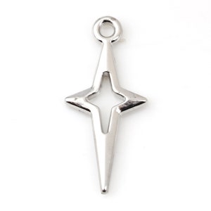 3 Silver North Star Charms, 23mm x 10mm, Silver Tone Charms (I-71)