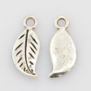 15 Silver Leaf Charms, 17x8mm, Silver Tone Charms (F-148)