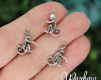 10 Silver Monkey Charms, Silver Tone Charms (U-88)