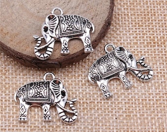 Silver Elephant Charms, 2 Sided Charms, 20x24mm, Silver Tone Charms (F-103)