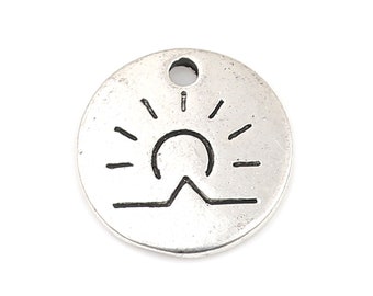 10 Silver Mountain Sun Skyline Charms, Silver Tone Charms (C-212)