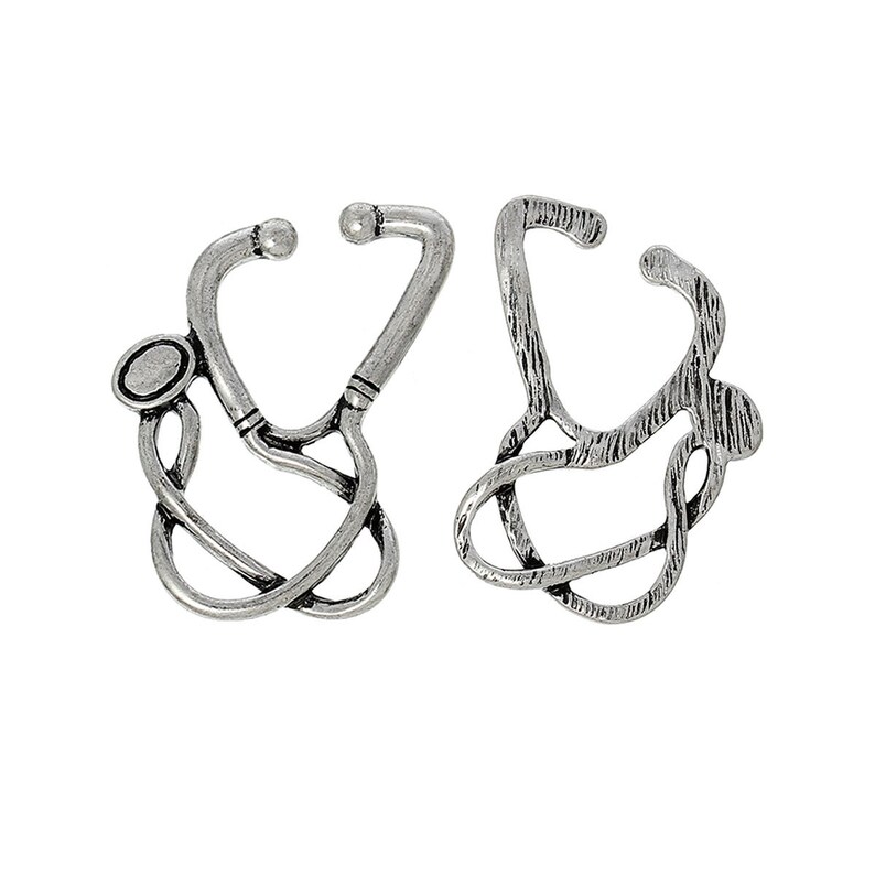 2 Stethoscope Charms Antique Silver Tone 1U56 Etsy