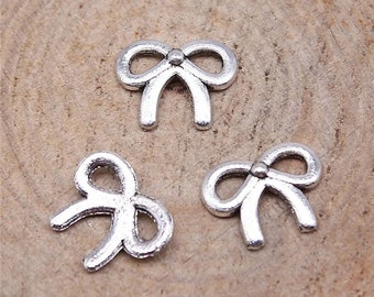 15 Silver Tiny Bow Charms, Silver Tone Charms (A-116)