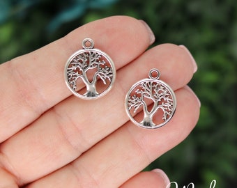 8 Silver Tree of Life Charms, Silver Tone Charms (A-74)